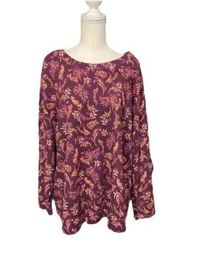 D& Co Purple Leaf pattern Ribbed Top Size 4X